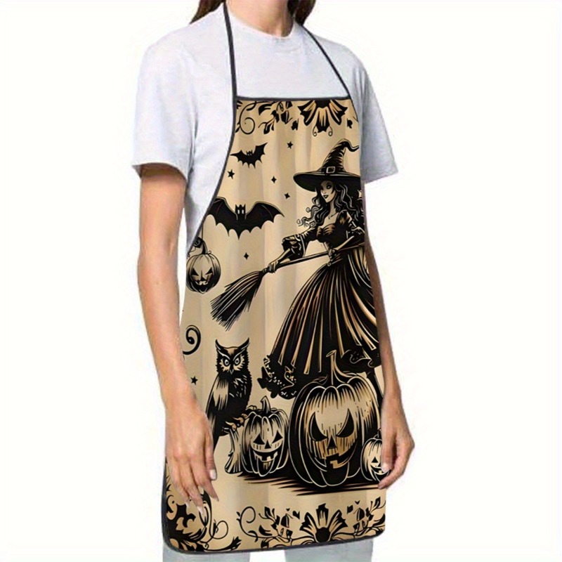 Home Cooking For Cats - ผ้ากันเปื้อนพิมพ์ลายแมวสีดำ Witch Pumpkin แบบไม่มีแขน ทนต่อคราบสกปรกและทนทาน ผ้ากันเปื้อนสำหรับทำอาหารที่บ้านและบาร์บีคิว