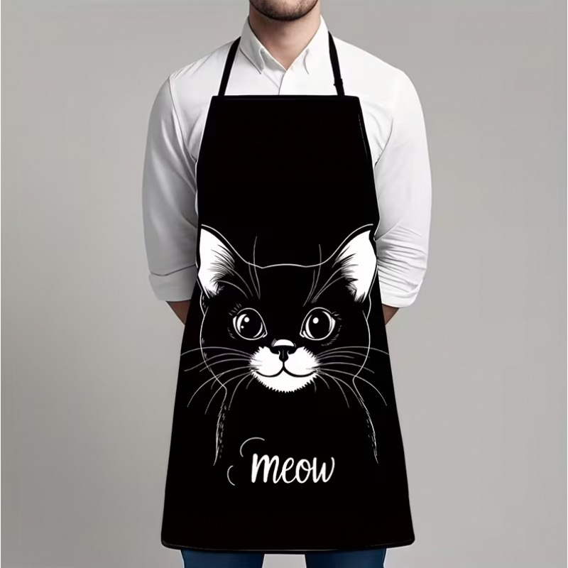 Home Cooking For Cats - ผ้ากันเปื้อนลายสัตว์แสนสนุก 1 ชิ้น ผ้ากันเปื้อนลายแมวดำ 
