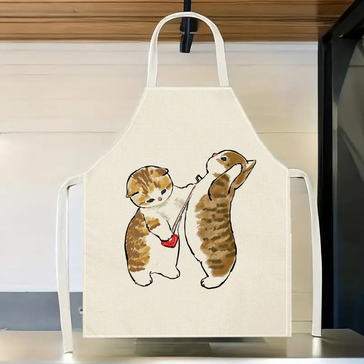 Home Cooking For Cats - ผ้ากันเปื้อนลายแมวน่ารัก 1 ชิ้น ผ้าลินิน สำหรับทำอาหาร อบขนม