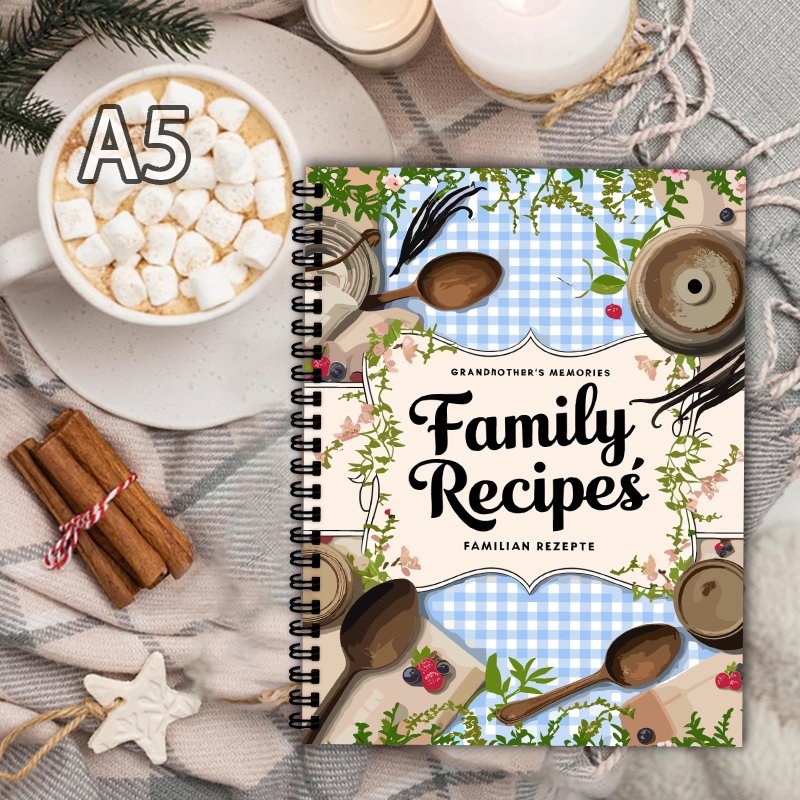 Home Cooking Recipe - สมุดสูตรอาหาร A5, ลายตารางสีน้ำเงิน, ลายเถาวัลย์, ของขวัญที่สมบูรณ์แบบสำหรับผู้ที่ชื่นชอบการทำอาหารที่บ้านและเชฟมืออาชีพ, สมุดสูตรอาหาร