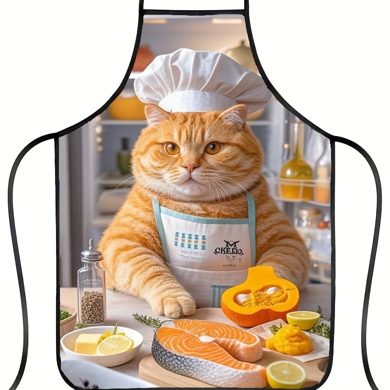 Home Cooking For Cats - ผ้ากันเปื้อนลายแมวสีส้ม 1 ชิ้น, ดีไซน์ครัวสุดน่ารัก, ลวดลายแมวน่ารักสำหรับทำอาหาร, เหมาะสำหรับใช้ในบ้านหรือคาเฟ่,