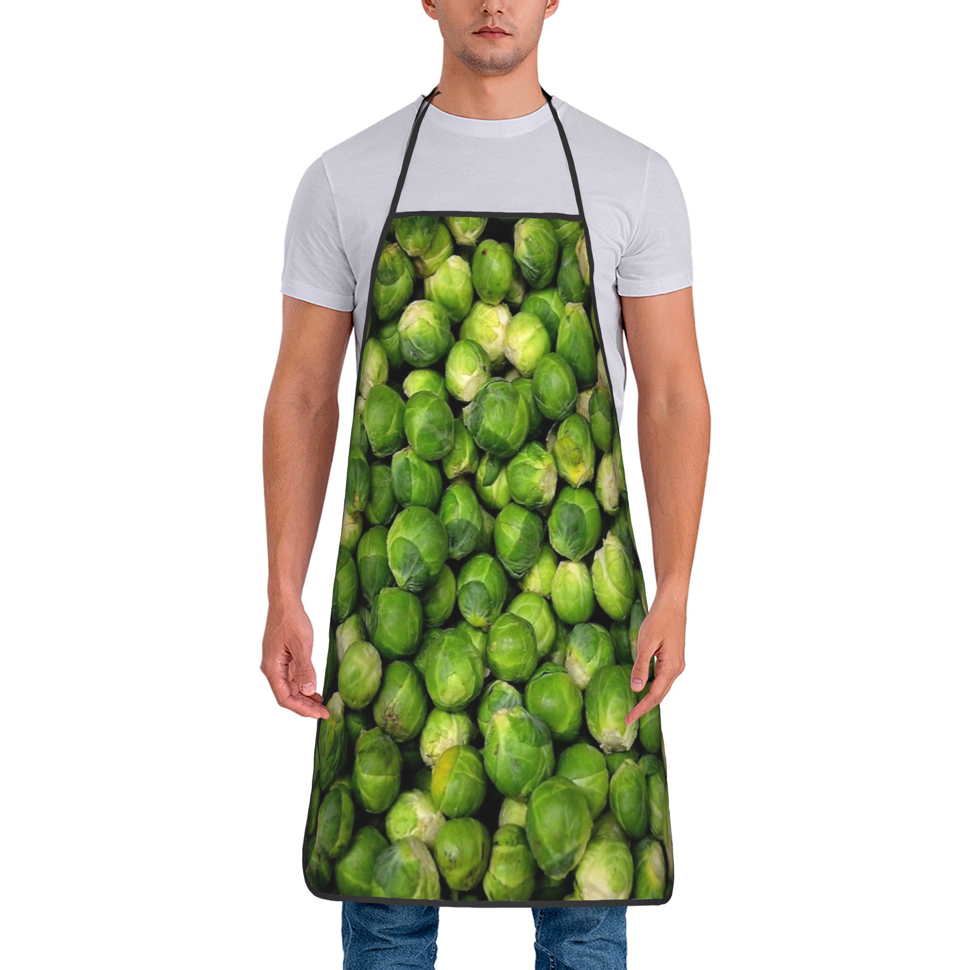 Home Of Cooking Brussels - ผ้ากันเปื้อนลายต้นบรัสเซลส์ อุปกรณ์ครัวสำหรับช่างตัดผมที่บ้าน ผ้ากันเปื้อนทำอาหารน่ารัก ไม่มีกระเป๋า