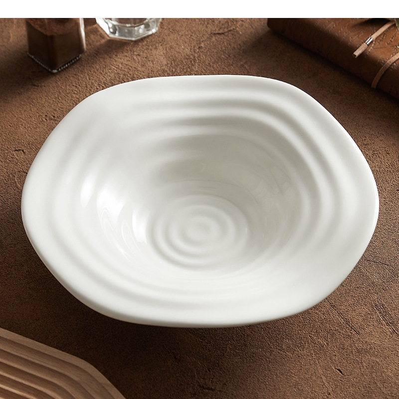 รูปไม่สม่ําเสมอจานสลัดสีขาวบ้า - Home Cooking Steak บทวิจารณ์และราคา